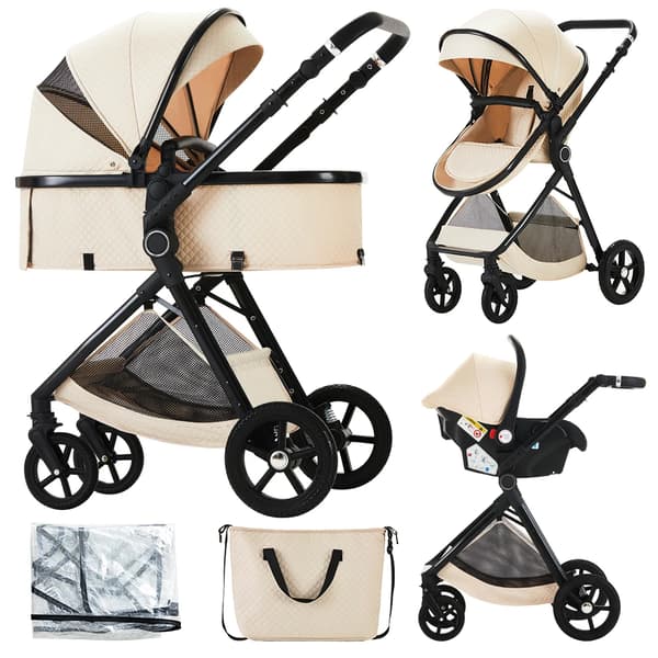 Barnevogn, Konvertibel Design, Nem Sammenklapning,Beige
