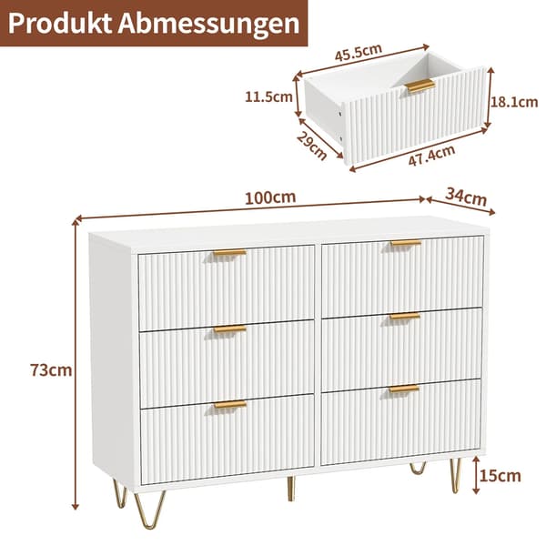 Kommode, Moderne Design, Rummelig Opbevaring,Hvid  100 x 34 x 73 cm