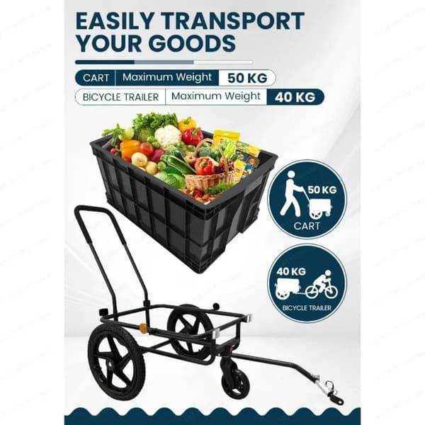 Cykeltrailer, Heavy Duty Cargo Vogn, 2-i-1 Konvertering,sort