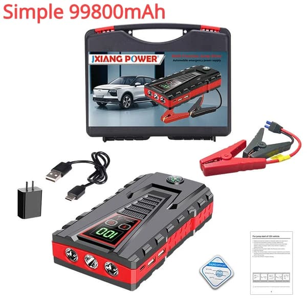 Bilstartbatteri, 99800 mAh batteri, 5000 A toppström, Enkel