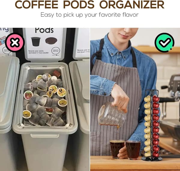 Kaffekapselholder, Drejelig Stativ, Pladsbesparende Organizer,sølv