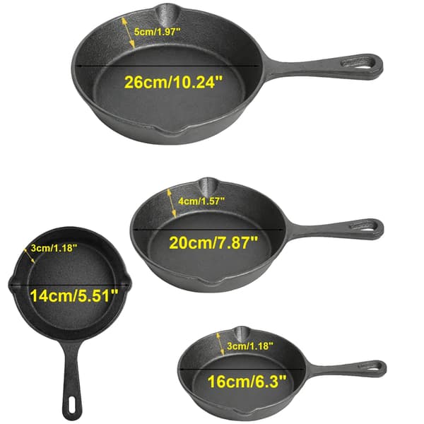 Gryde af støbejern, Alsidig madlavning, Holdbart design,4Pcs-Sort
