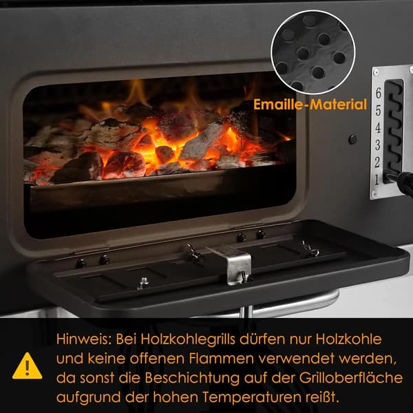 Kulgrill, Vognfunktion, Justerbar Bakke,sort