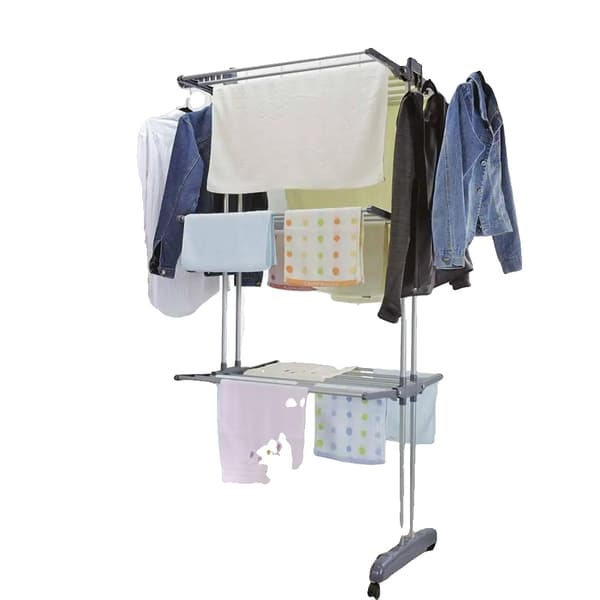 Tøjstativ, Rustfrit Stål, 3 Niveauer, 18 Meter Tørrerum, 2 Sidevinger, Sammenklappeligt Design