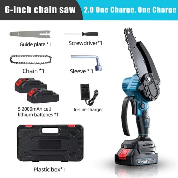 Chainsaw, Handheld Design, Efficient Cutting Performance, Style B-6 inch (2 Battery)