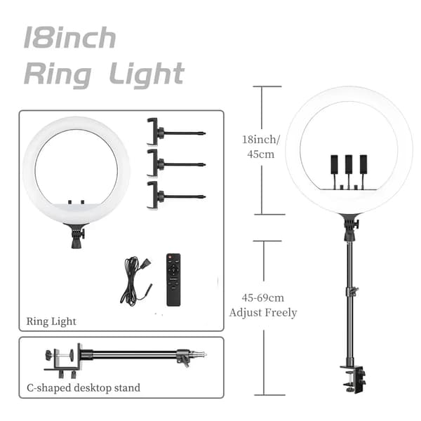 Ring Light, Dæmpbar Lysstyrke, 360° Rotation,E U-tripod