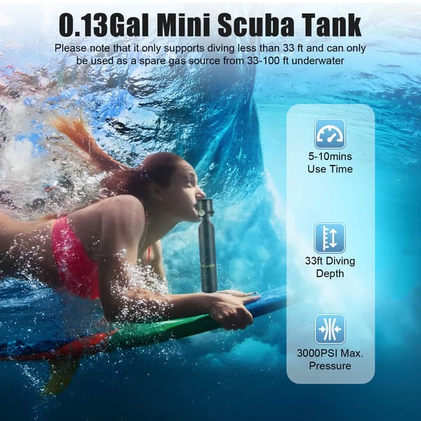 Mini Scuba Tank, Bærbart Design, Letvægts Konstruktion,sort