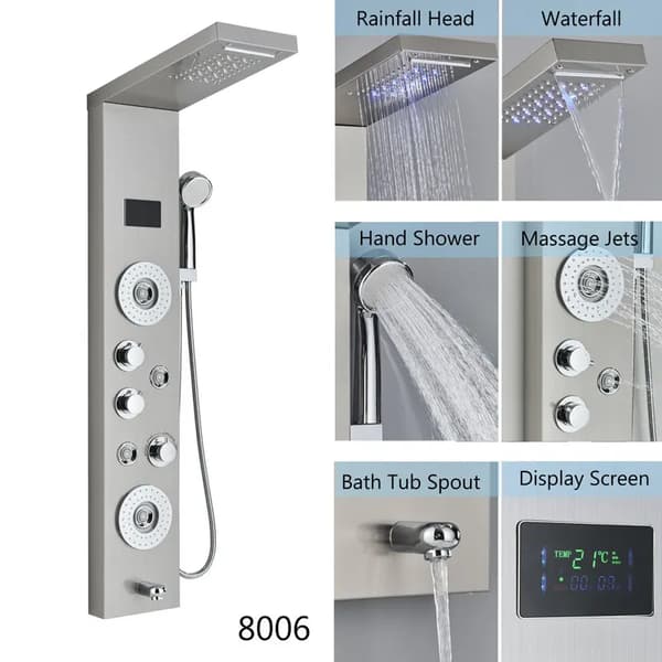Duschpanel, Digital Display, Kroppsmassage Jets,Borstad 8006