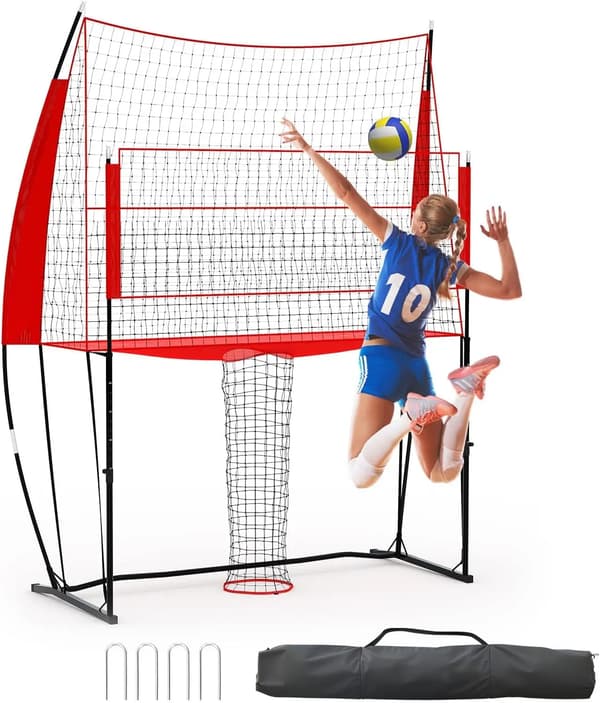 Volleyball Træningsnet, Justerbar Højde, Bærbart Design,Rød+Sort
