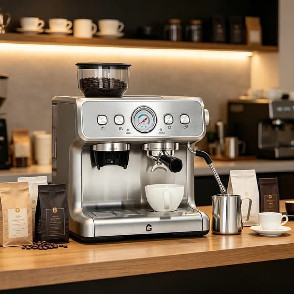 Espresso Kaffemaskine, Indbygget Kværn, Mælkeskummer,Sølv