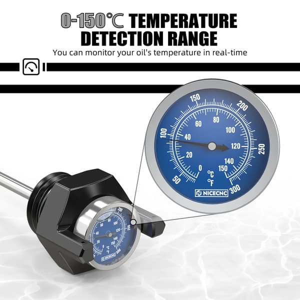 Olie Dipstick, Indbygget Termometer, Rustbestandig,sort