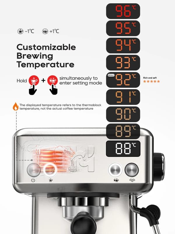Espressomaskin, Justerbar temperaturkontroll, Kompakt design,H10, EU, 5-10 koppar