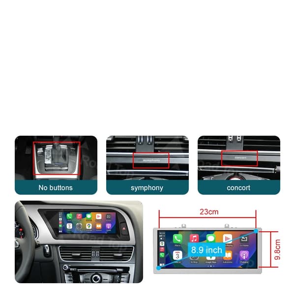 Auton multimedia-näyttö, langaton CarPlay, Android Auto,8.9 LHD AUTO EI GPS