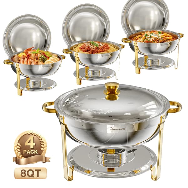 Chafingrätter, rostfritt stål, elegant halv-guldplätering,4 Pack
