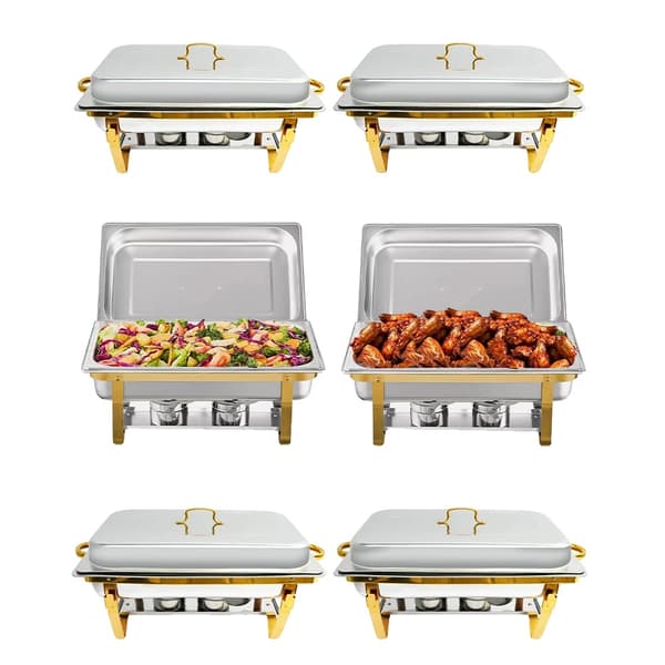 Chafing Dish, Dubbelbränslesystem, Elegant Design i Rostfritt Stål,9 tum, 6Pack