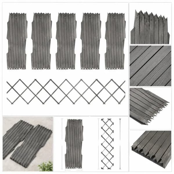 Udvidelig Havehegnspanel, Solid Fyrretræ, Gitter Trellis Design,Gris
