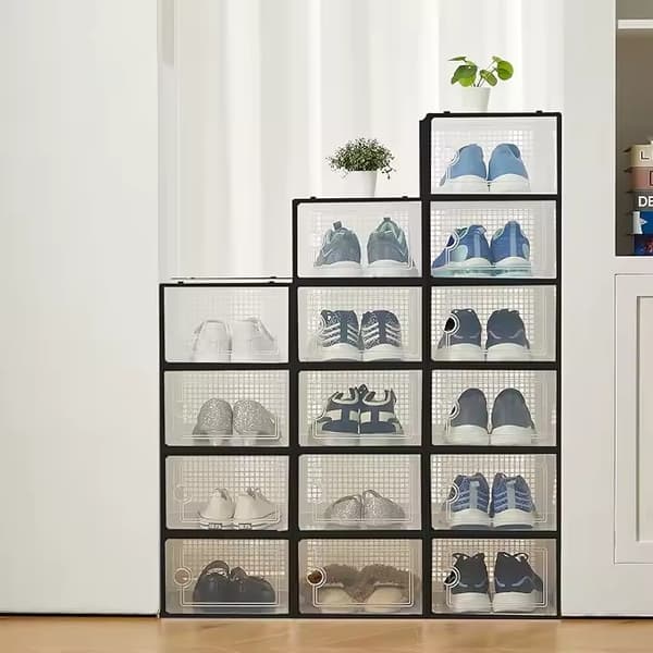 Skoopbevaringskasser, Stabelbart Design, Gennemsigtigt Materiale,sort