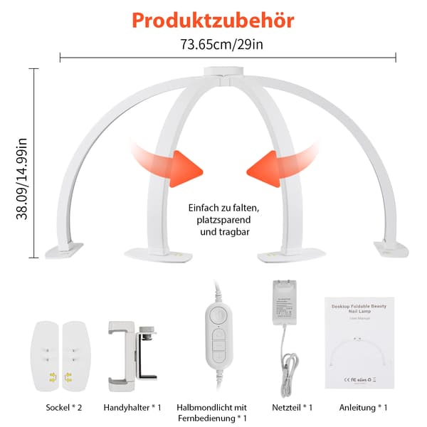 Negle Bordlampe, LED Lysstyrke, Foldbart Design,01, HVID
