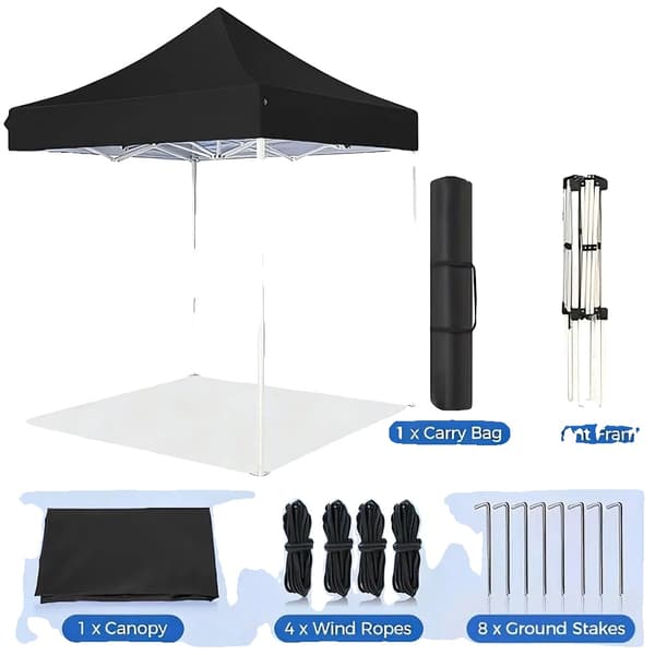 Gazebo, UV-beskyttelse, Nem opsætning,Sort-2x2Meter