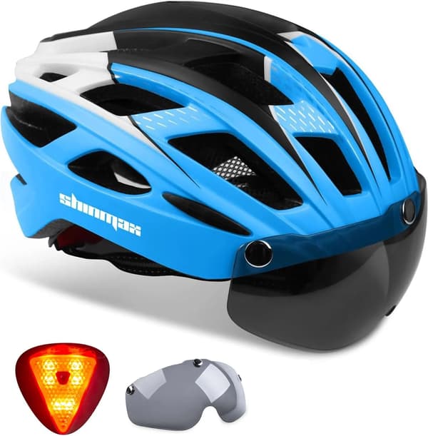 Cykelhjelm, LED-lys, Magnetiske briller,Blå-b, L