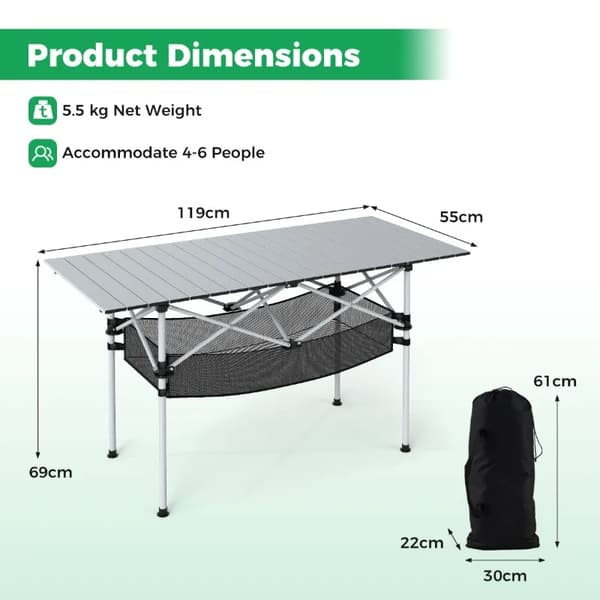 Foldbart Campingbord, Aluminium Top, Bærbart Design,hær grøn