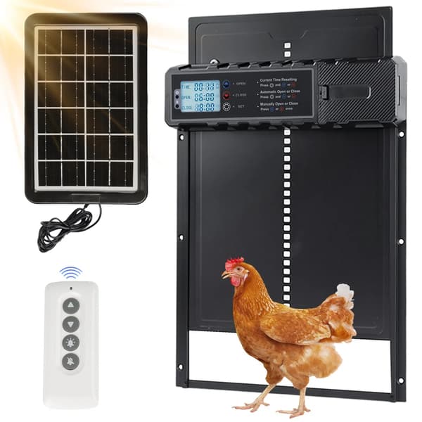 Automatisk hönshusdörr, solpanel, fjärrkontroll,svart