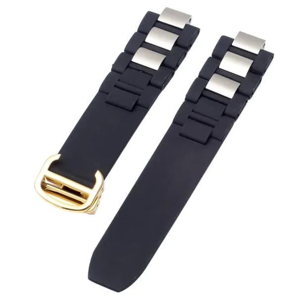 Urrem, Silikone Materiale, Kompatibel med Traditionelle Ur,20-10mm-b, Sort guld