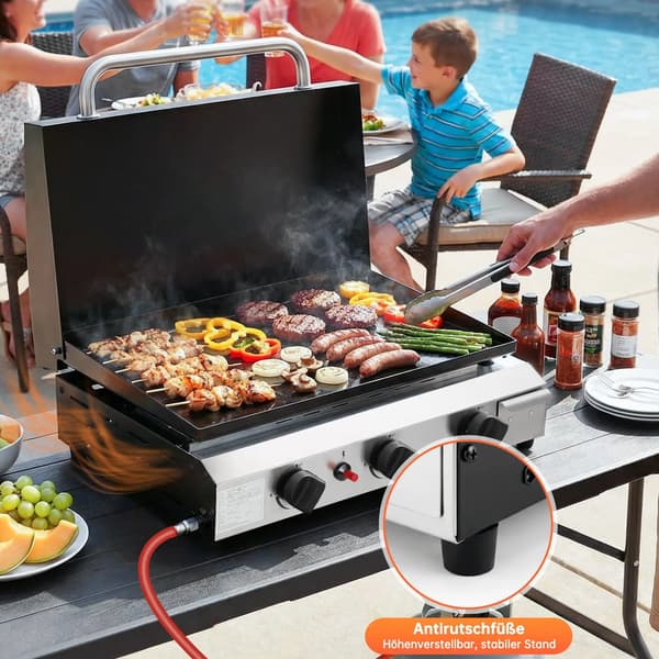 Gas Griddle, 3 Brænder, Bærbar Design,3-brænder gasgrill