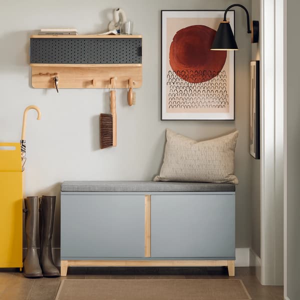 Sko bænk, Trækonstruktion, Moderne minimalistisk design,Lys Grå