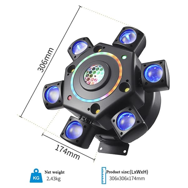 LED Moving Head Lys, Laser Strobe Effekter, DMX Kontrol,EU-stik