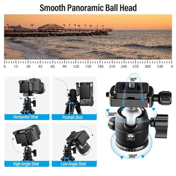 Mini Stativ, Lätt Kolfiber, 360° Panoramatopp,AM-223+B00K