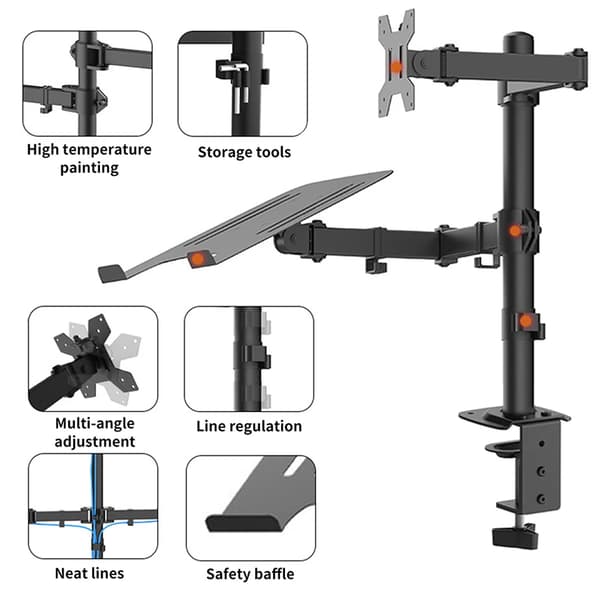 Monitorstativ, Ergonomisk Design, Justerbar Højde,Sort
