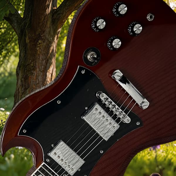 Gitarr, rosenträsgrepp, mahognykropp,Burgund