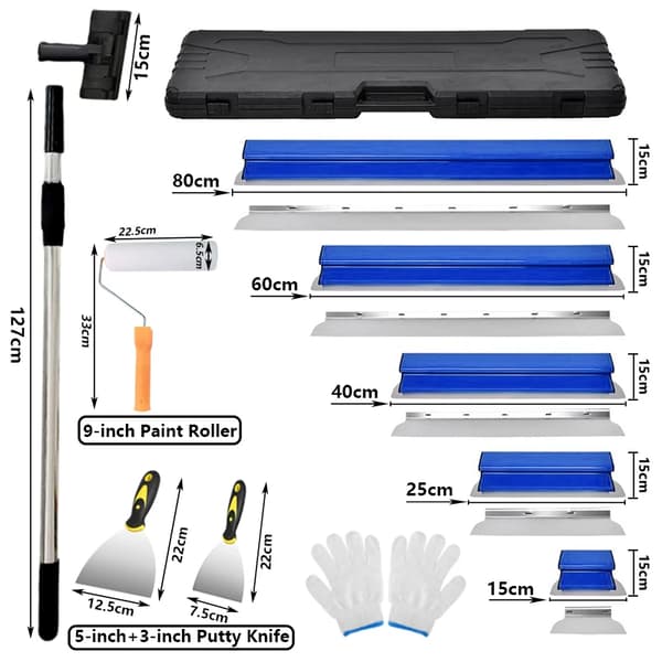 Gipsväggsputsbladset, rostfria blad, bärbar förvaringslåda,Blå 5Pcs Set