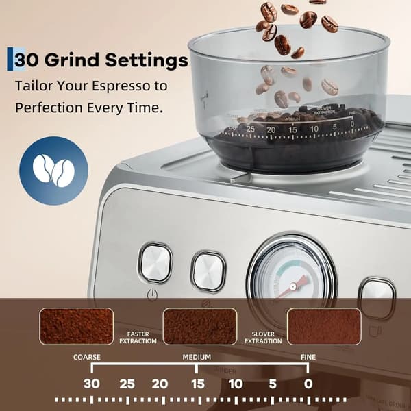 Espresso Kaffemaskin, 30 Malningsinställningar, PID Temperaturkontroll,EU