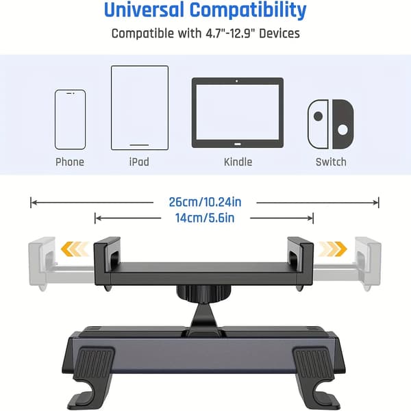 Biltelefonholder, 360-graders rotation, justerbar og foldbar,sort