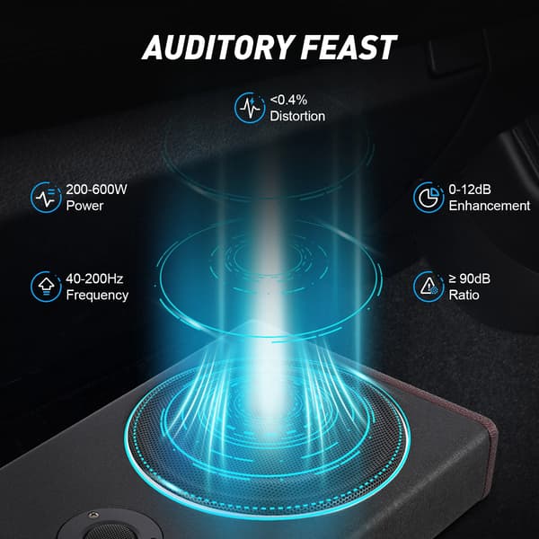 Bilsubwoofer, Kompakt Design, Förbättrad Basprestanda,8"