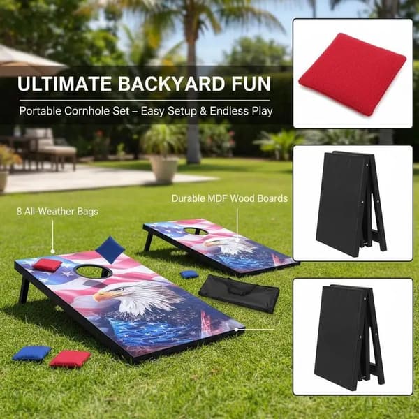 Cornhole-spelset, hållbara MDF-träskivor, inkluderar 8 bönpåsar,Röd