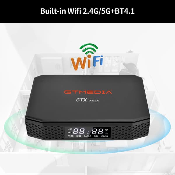 Set-top-boks, 8K videooutput, Wi-Fi og Bluetooth 4.1,EU stik, GTXCOMBO