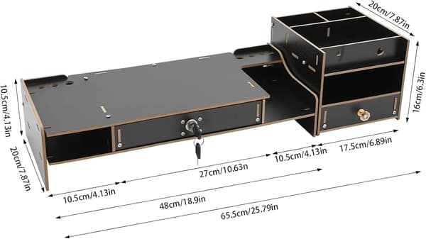 Monitorstand, Opbevaringsskuffer, Ergonomisk Design,sort
