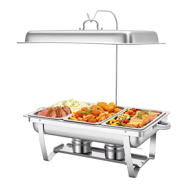 Chafing Dish, 3-kompartment madvarmer, rustfrit stål design,Sølv