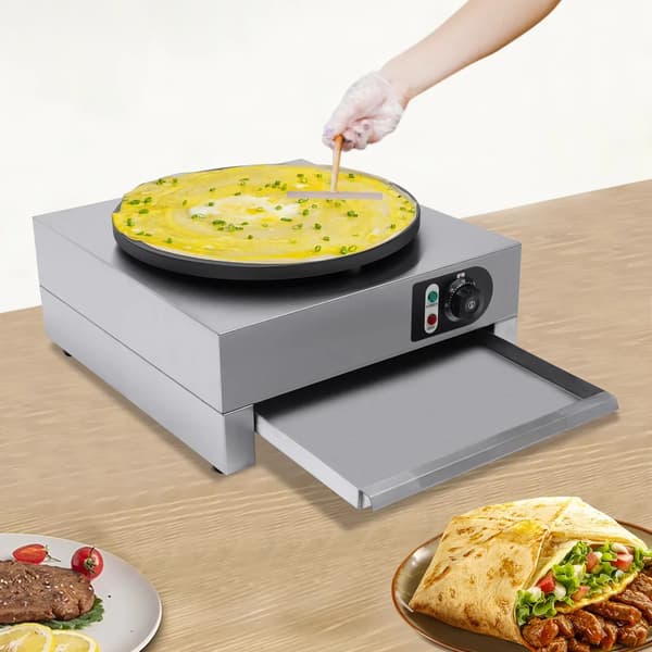 Crepe Maker, 3 kW Effekt, Justerbar Temperatur,sølv