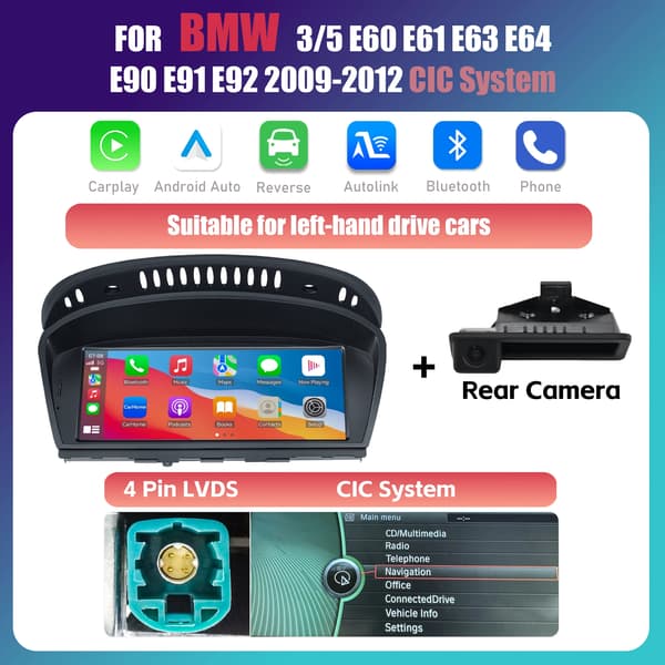 Carplay, Pekskärm, Inbyggda Funktioner, kompatibel med BMW 3 5 Serie E60 E61 E63 E64 E90 E91 E92 CIC System 2004-2012,För BMW System+CAM