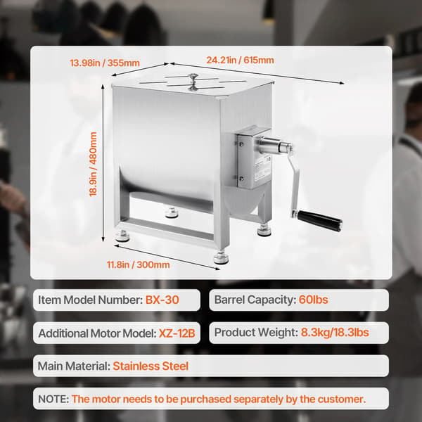 Kødmixer, Gearkasse Design, Stor Kapacitet,30L