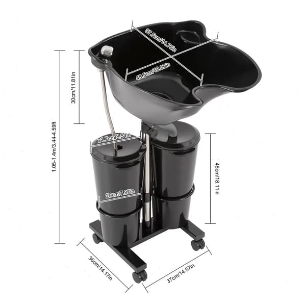 Shampoo Basin, Bærbar Design, Justerbar Højde,Sort