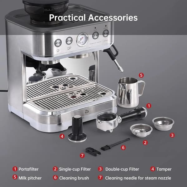 Espressomaskin, integrerad kvarn, PID-temperaturkontroll,Silver