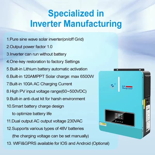 Solomformer, Integreret MPPT-controller, Hjemmebackup-system,48V, SRC-7000VA-2, 230V