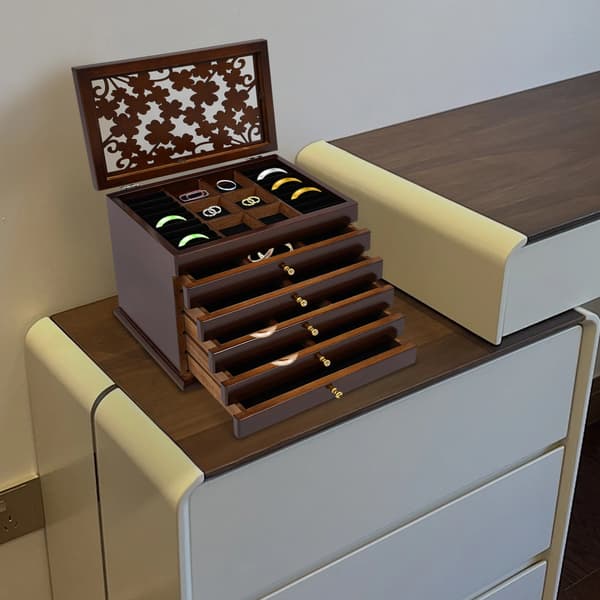 Smykkeorganisator, 6-lags design, holdbart materiale,Brun