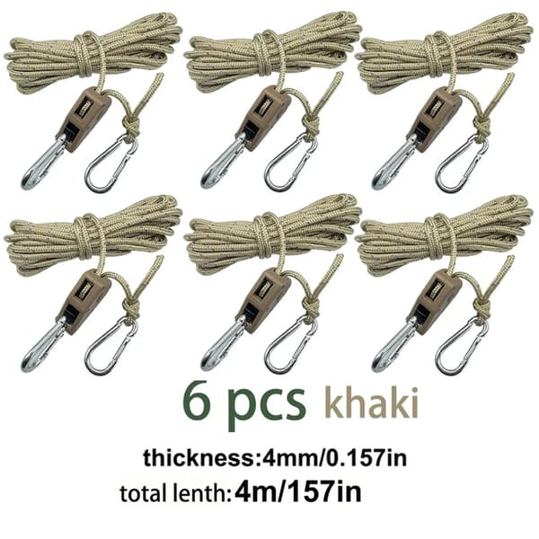 Campingtält Rep, 6st Reflekterande Spännare Set, Hållbart Blocksystem,Mörk khaki