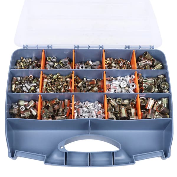 Rivnutter, assortering af 1200, rustfrit stål og zinkstål,Sølv